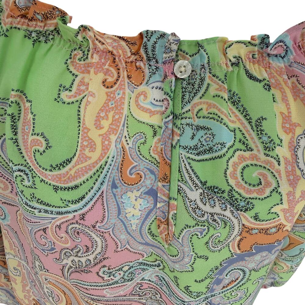 Chaps Y2K Paisley Flowy Blouse Top Womens Small Green Pink Blue Boho Retro - Picture 7 of 9
